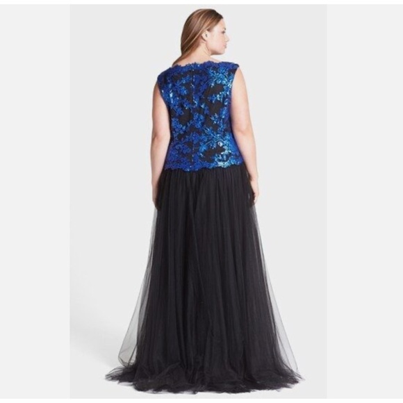 Tadashi Shoji Gown Maxi dress Prom Goth Dark Romantic Fairy Black Blue Sz 14 - Picture 1 of 6